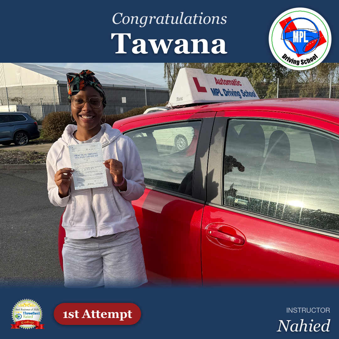 Driving test success for Tawana