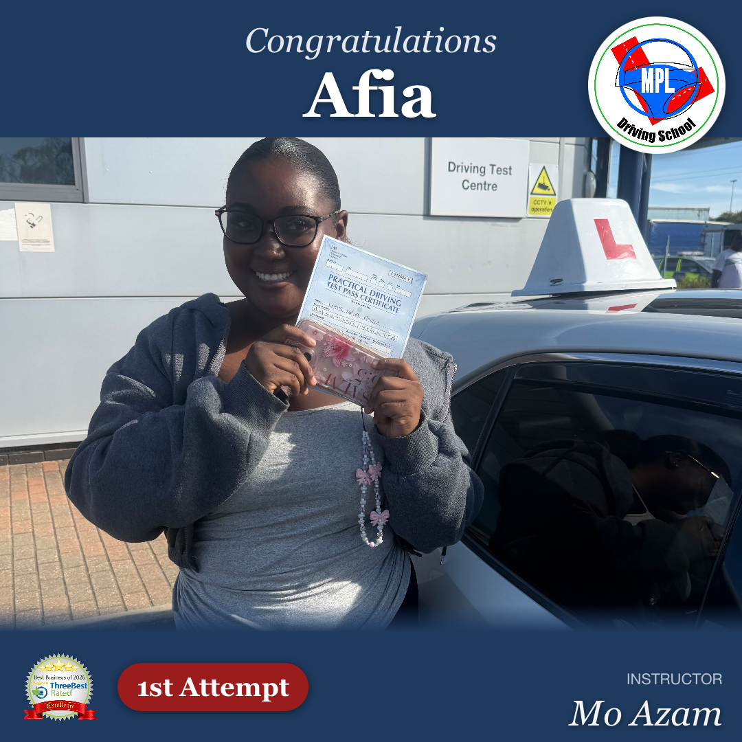 Driving test success for Afia