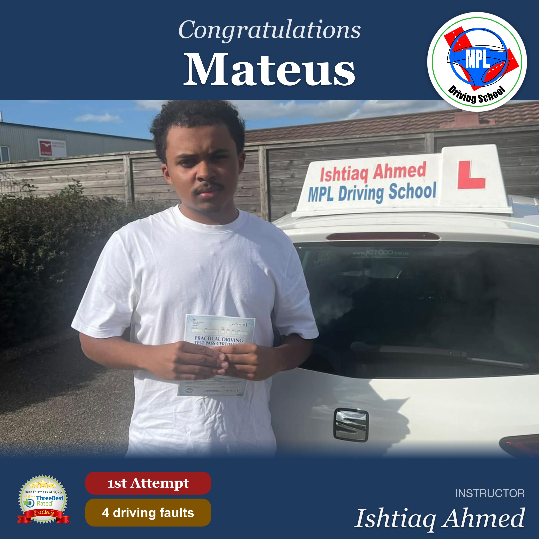 Driving test success for Mateus