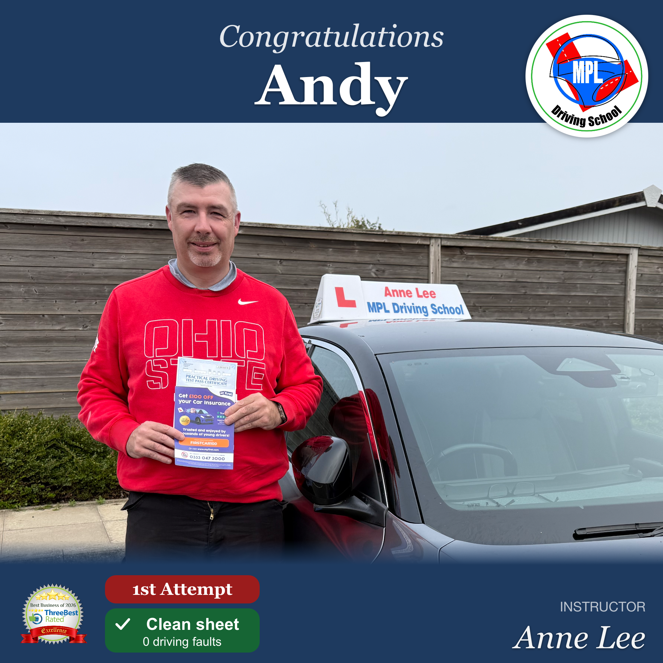 Driving test success for Andy