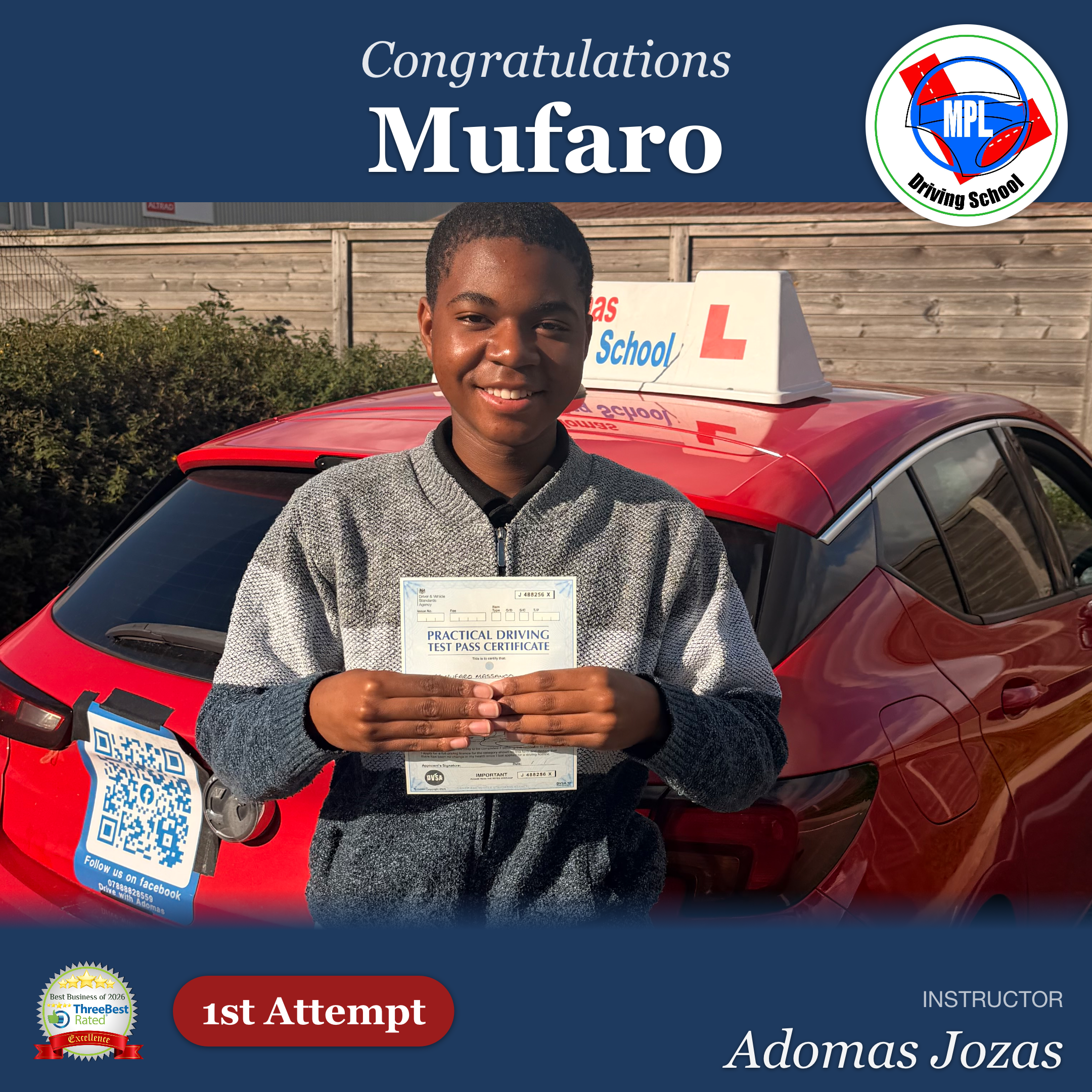 Driving test success for Mufaro
