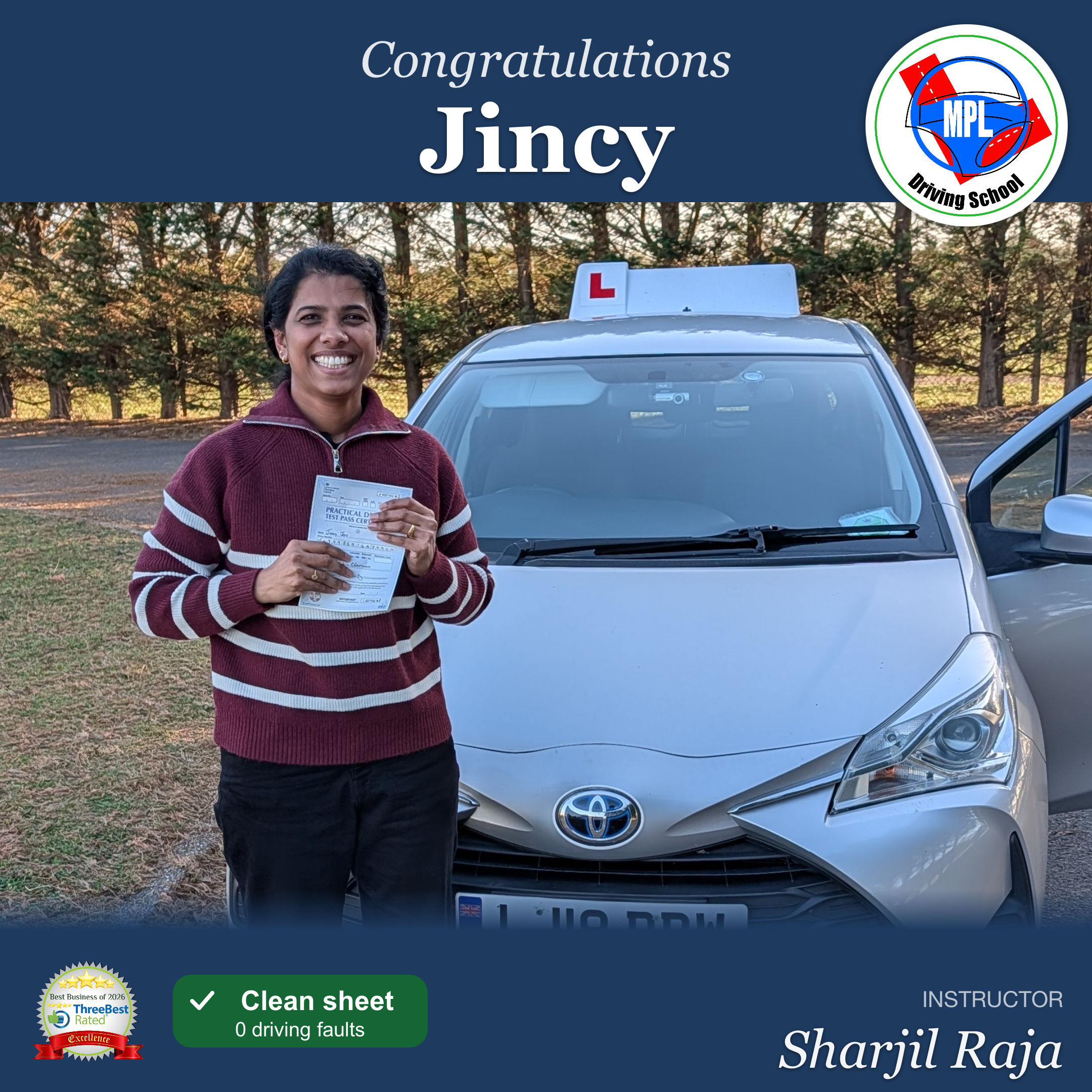 Driving test success for Jincy joy